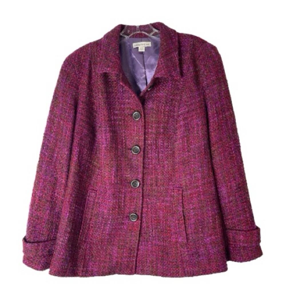 Coldwater Creek purple pink tweed button preppy office blazer 16
